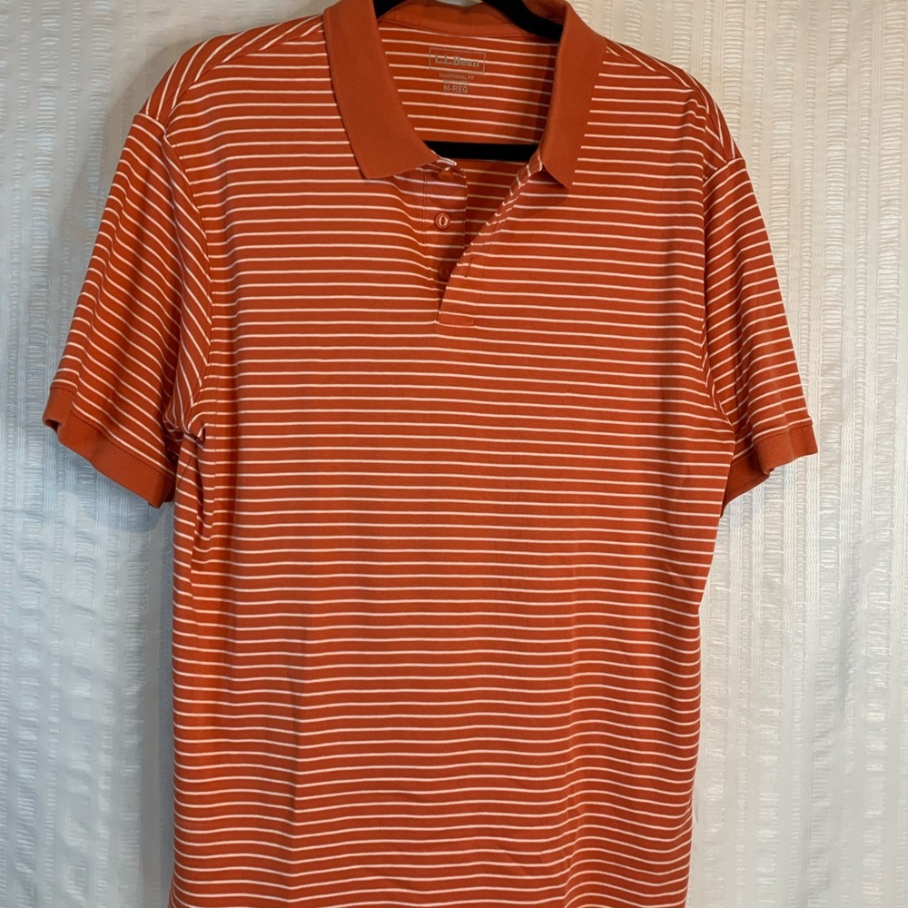 LLBEAN Men's Orange Striped Polo Shirt